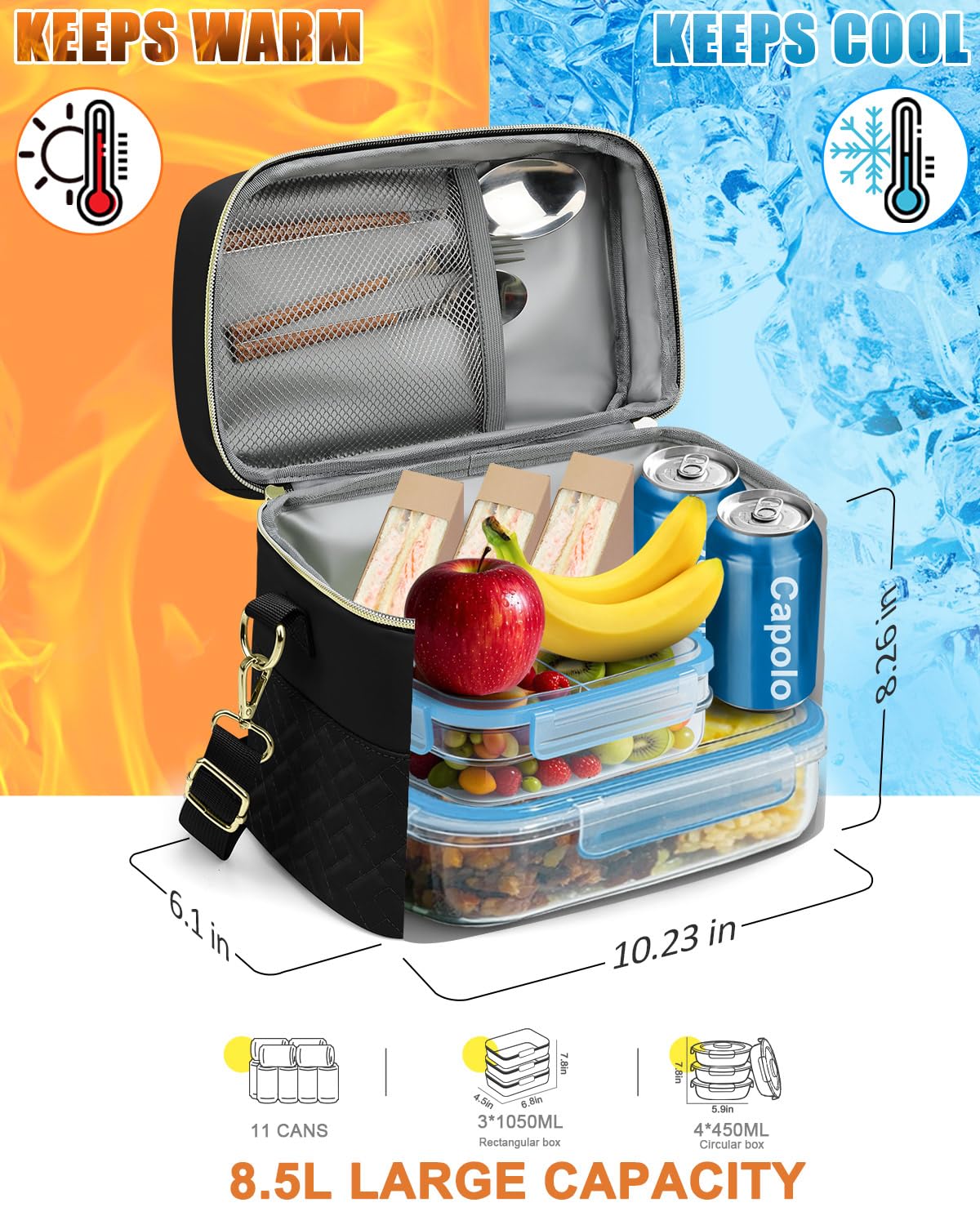Capolo front pocket view demonstrates organized space for keys and napkins