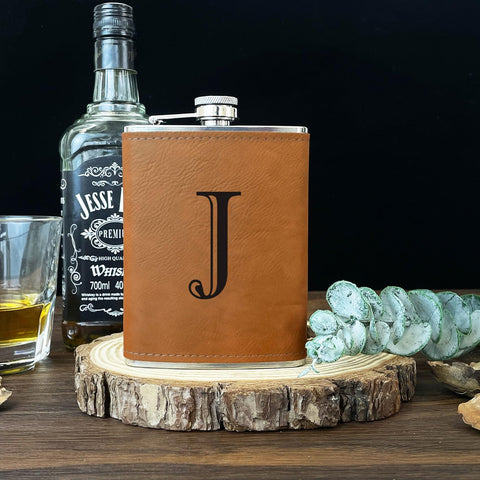 CARAKNOTS monogrammed flask, personalized gift perfect for groomsmen or dad.