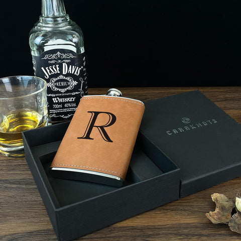 CARAKNOTS personalized flask featuring initials, perfect for outdoor gifting.