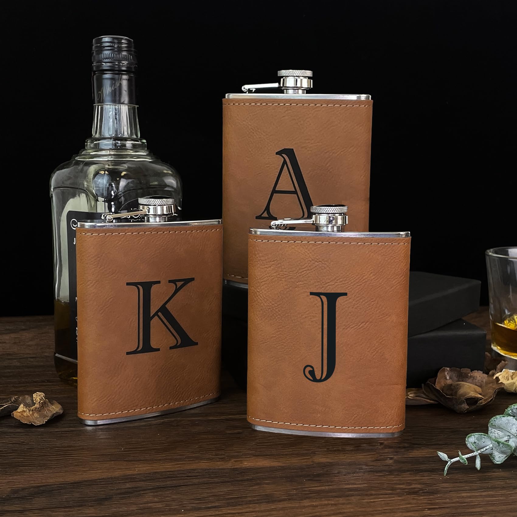 CARAKNOTS personalized initials flask, stylish keepsake for birthdays or bachelor parties.
