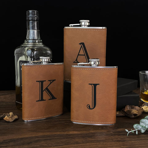 CARAKNOTS personalized initials flask, stylish keepsake for birthdays or bachelor parties.
