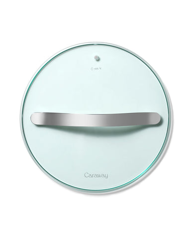 Caraway 10.5-inch glass lid on pot for a clear, non-toxic view.