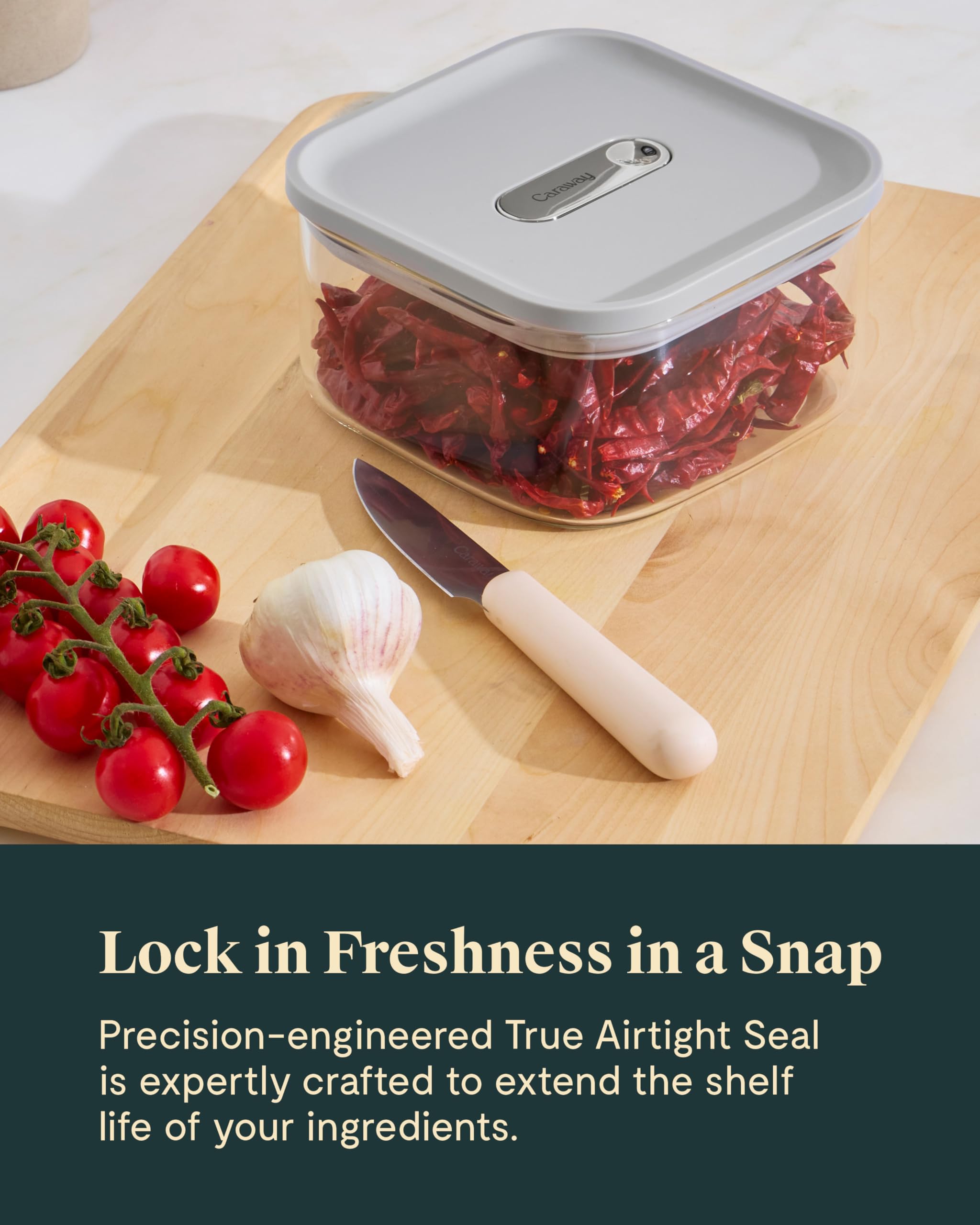 Caraway 1qt glass airtight container ideal for snacks and dry goods
