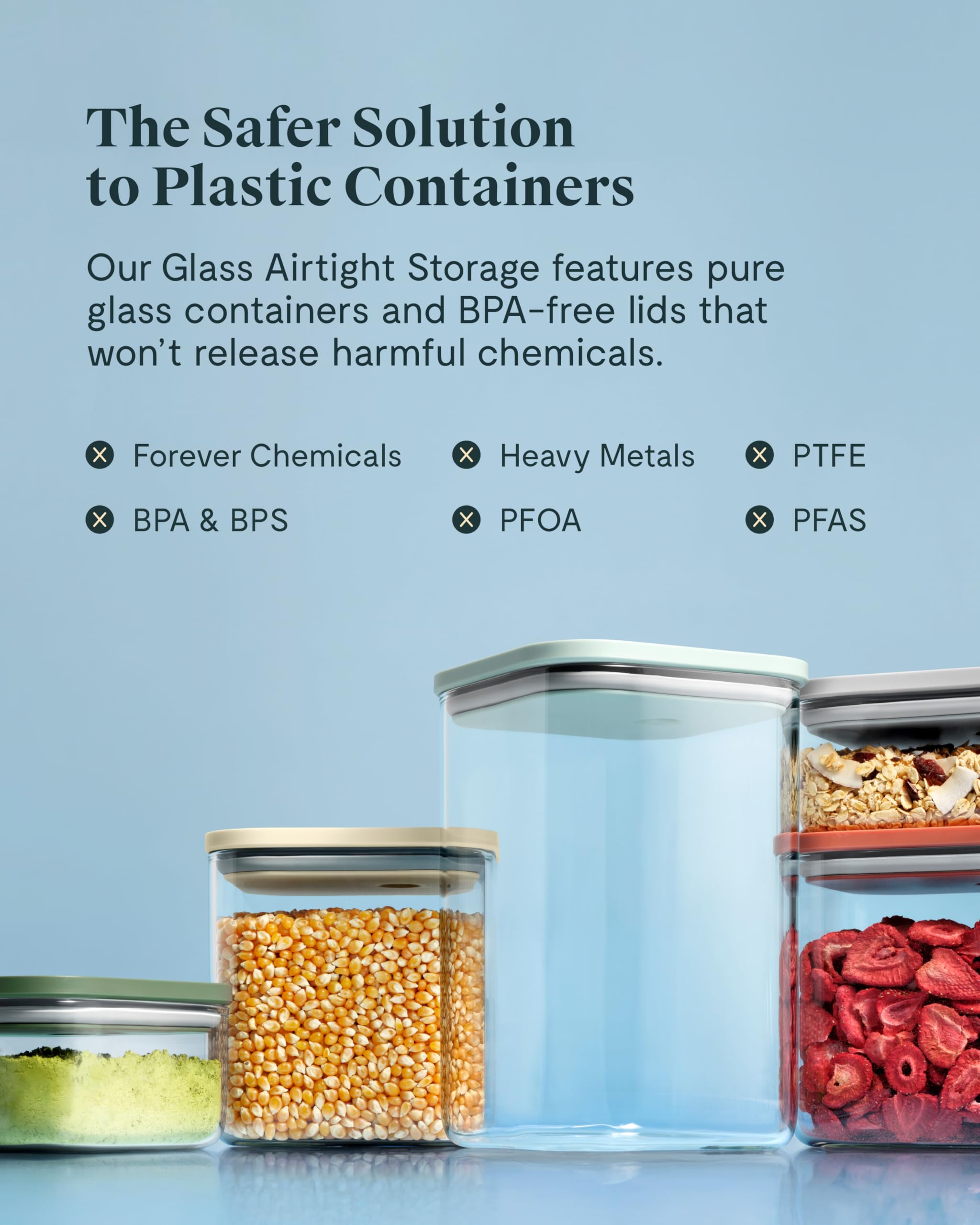 Caraway 1qt glass airtight container stackable design in a tidy kitchen