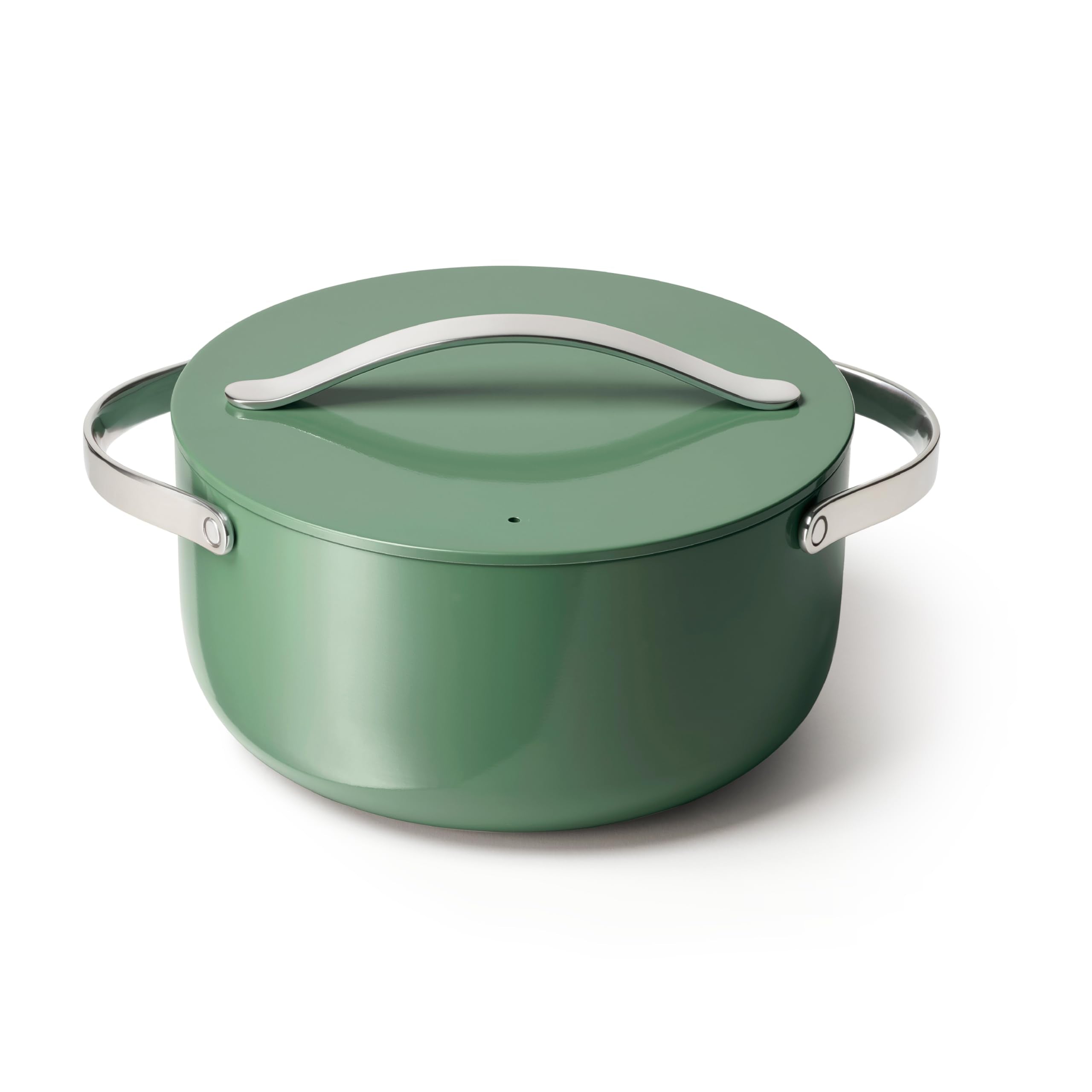 Caraway 6.5 qt sage Dutch oven front view with nonstick surface for easy cooking.