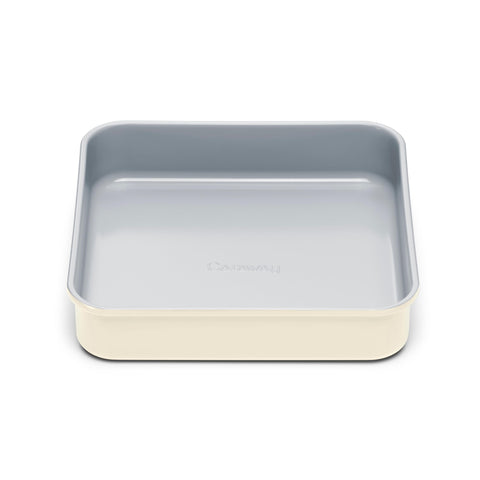 Caraway 9-inch square pan, top view, ideal for even brownie baking.