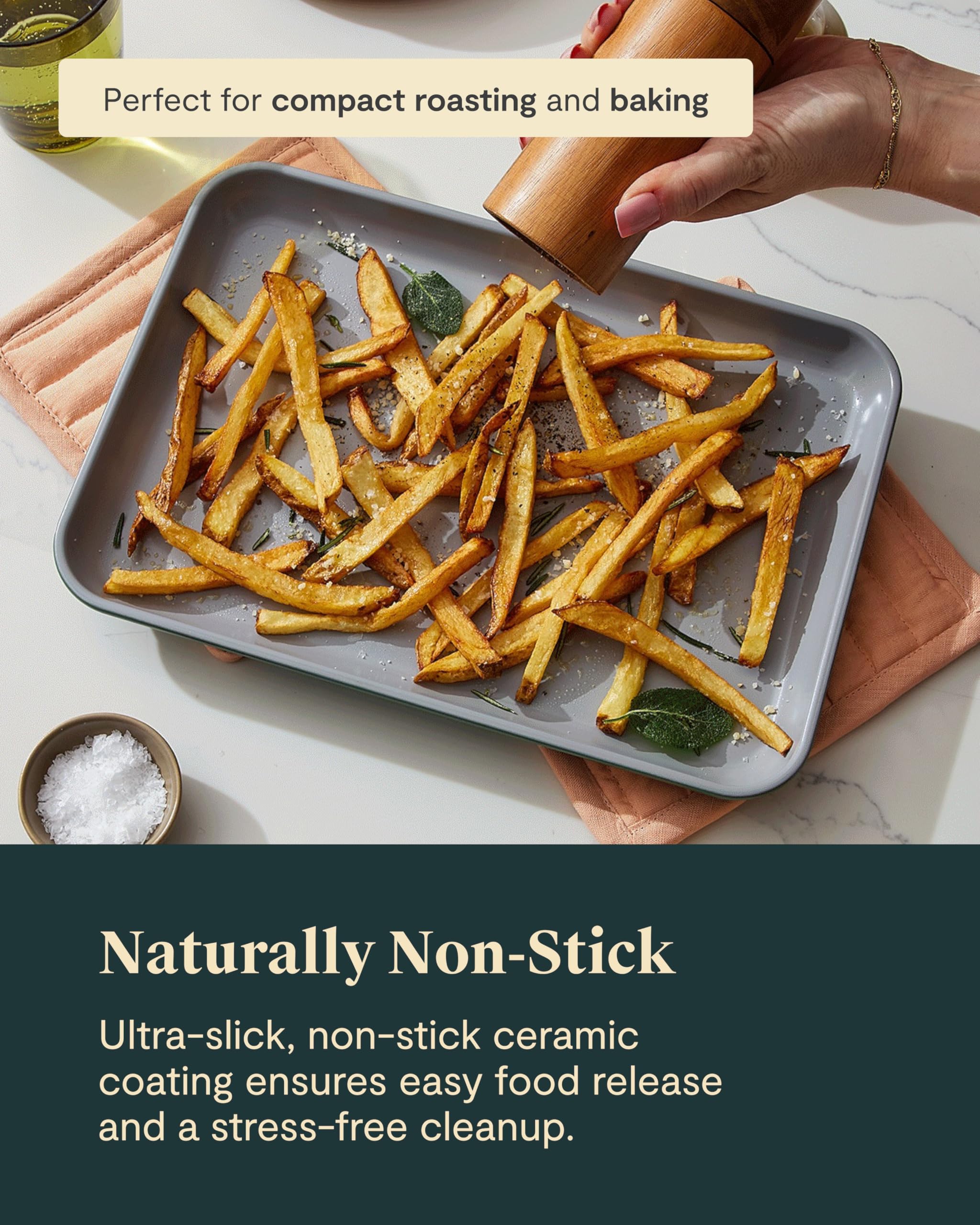 Caraway aluminum-steel core bakeware emphasizes durability and even heat