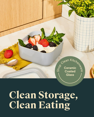 Caraway ceramic-coated lid provides a smooth, non-stick feel for easy cleanup.