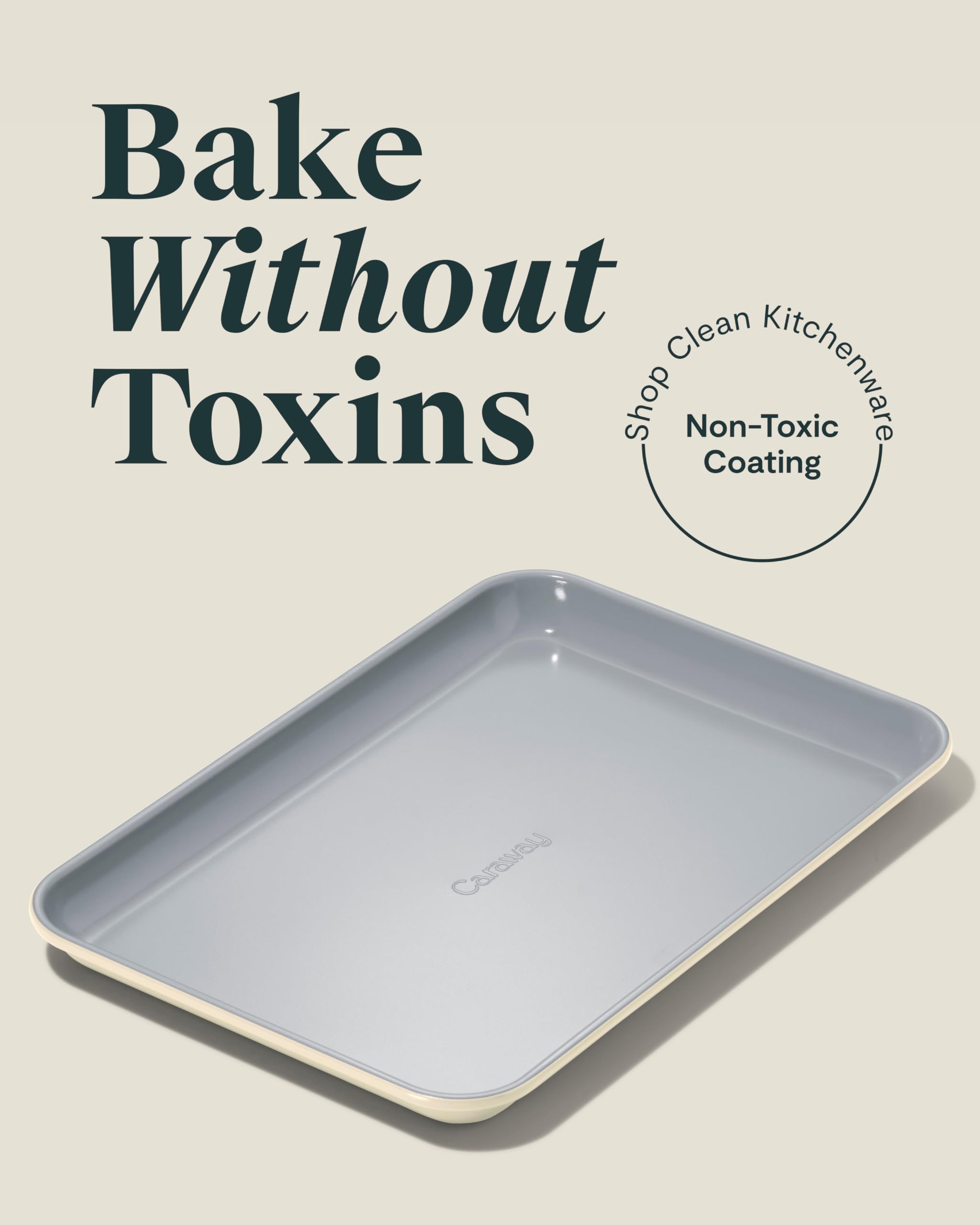 Caraway ceramic nonstick surface close-up shows slick release for tidy results.