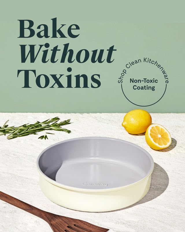 Caraway Circle Pan with non-stick ceramic coating for easy release.