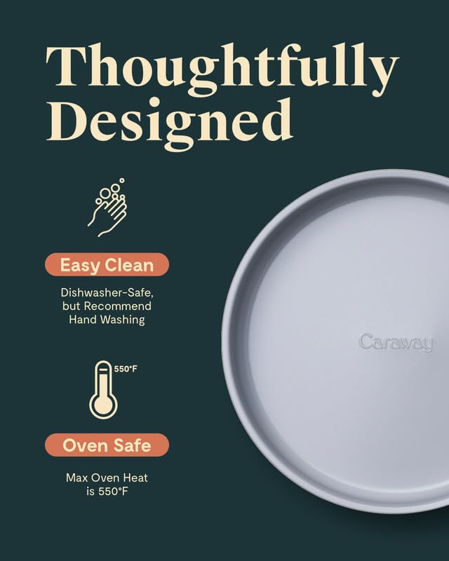 Caraway Circle Pan oven-safe up to 550F for reliable baking.