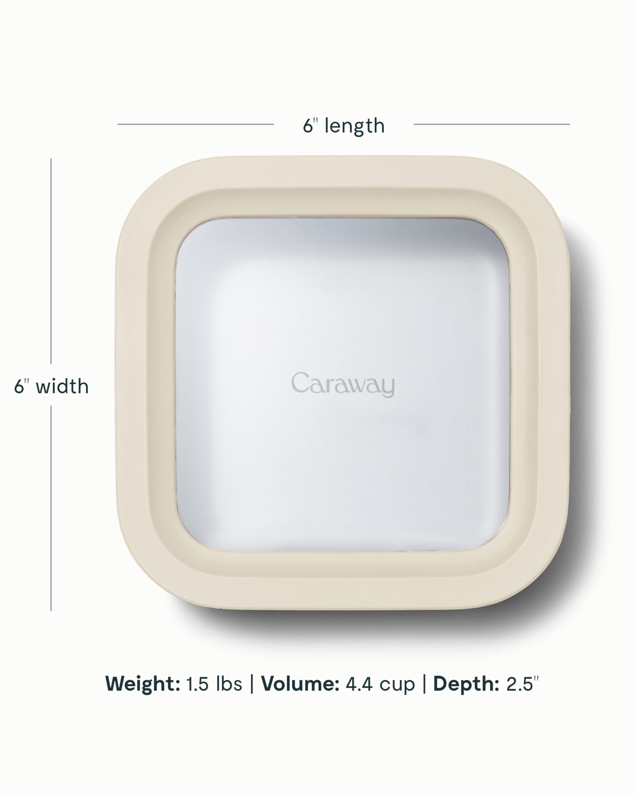 Caraway clear glass lid view enables quick content checks.