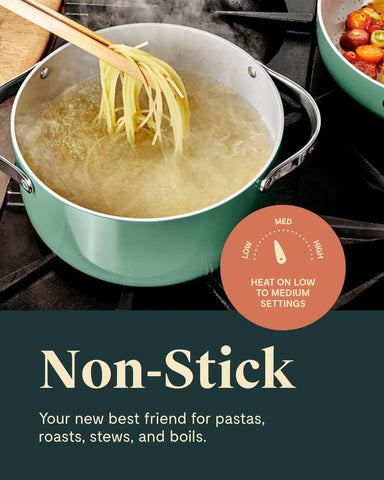 Caraway Dutch Oven with heat-safe up to 550°F label for versatile oven use.