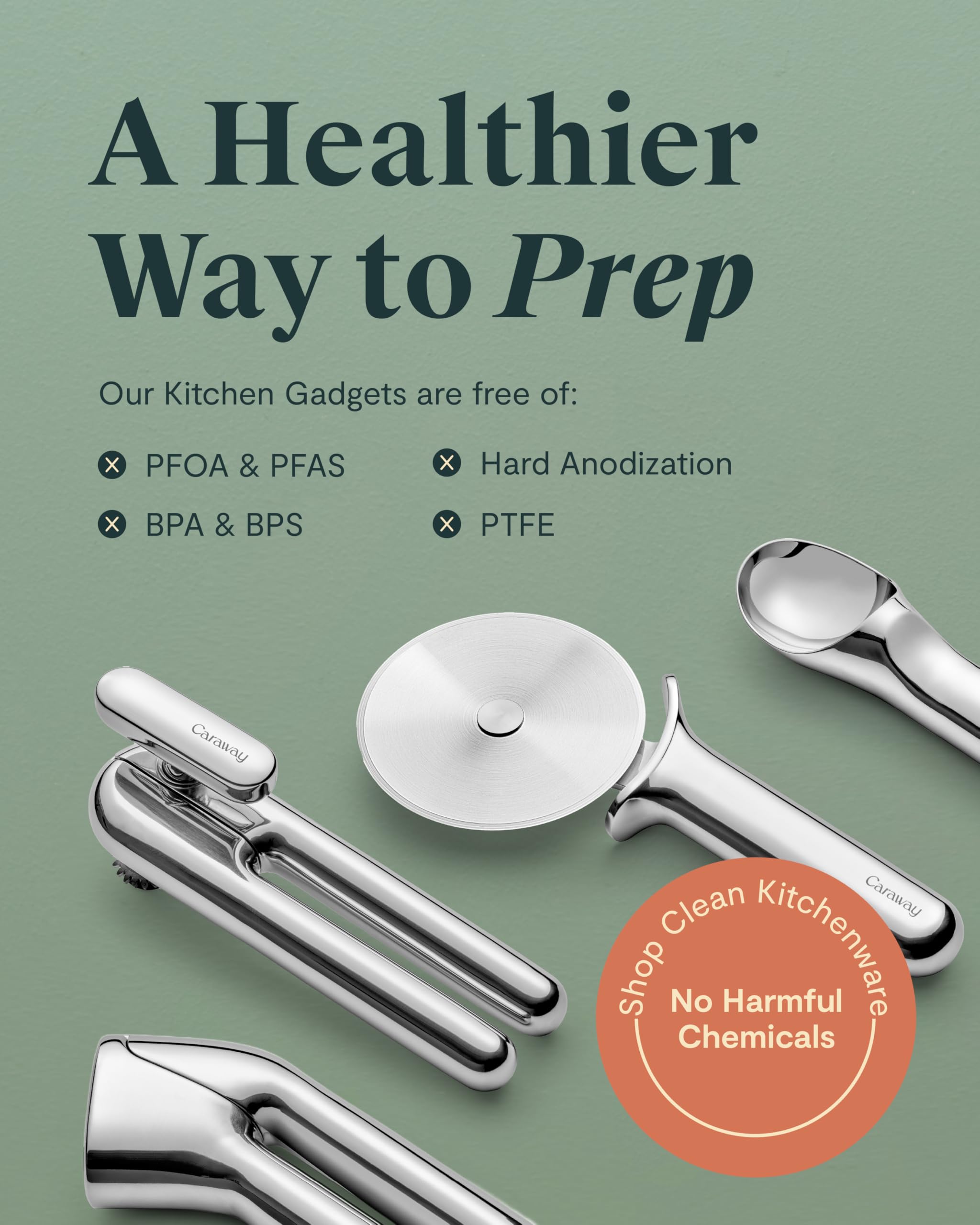 Caraway kitchen gadget line showcases the ice cream scoop for a cohesive set.