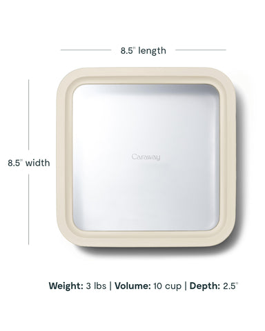 Caraway lid with silicone seal locks in freshness for busy meals