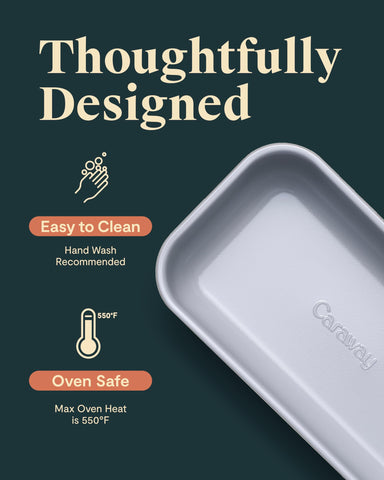 Caraway loaf pan non-stick surface for quick release and simple cleanup after baking.