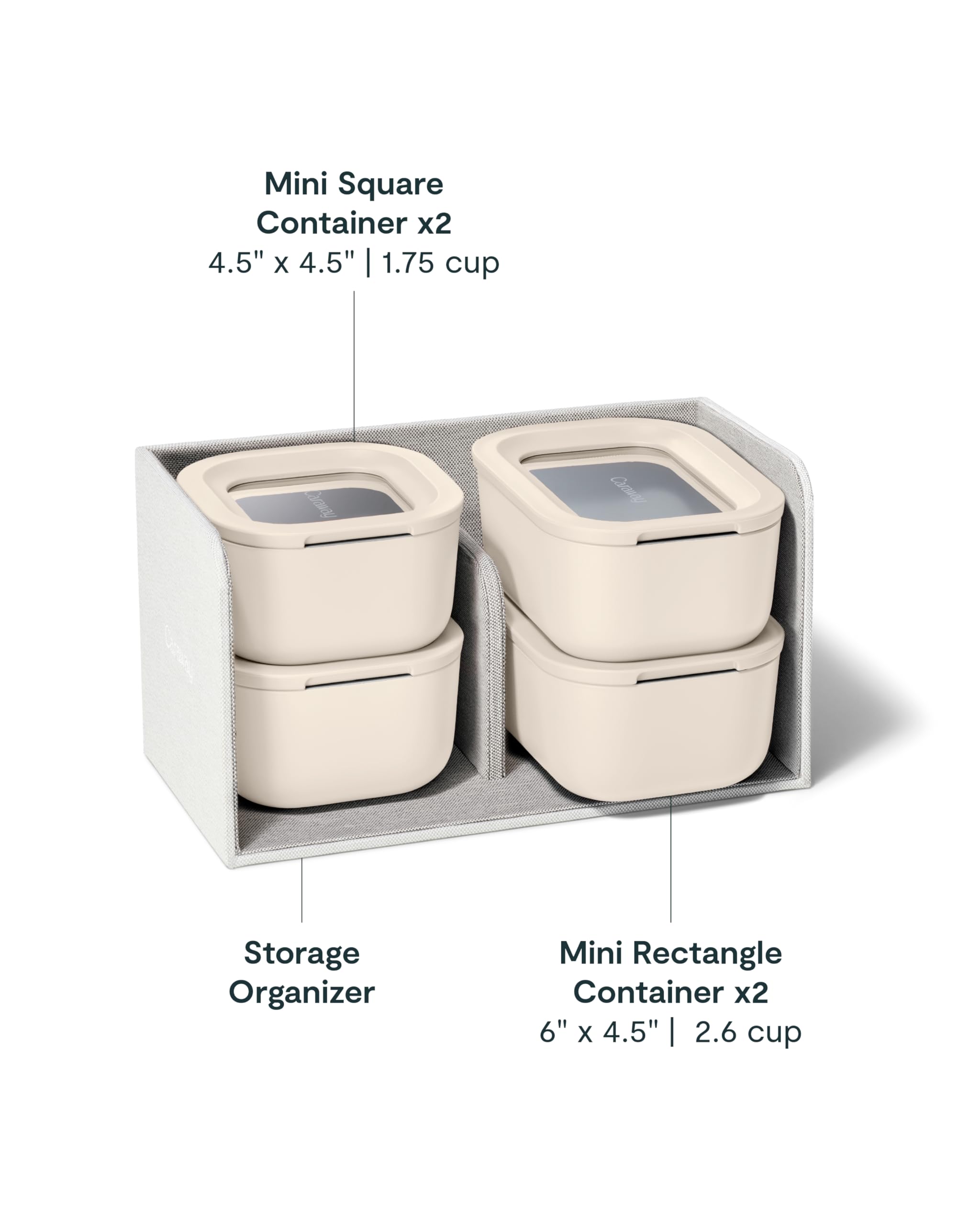 Caraway mini 9pc set air-release lids demonstrating freshness-locking seals