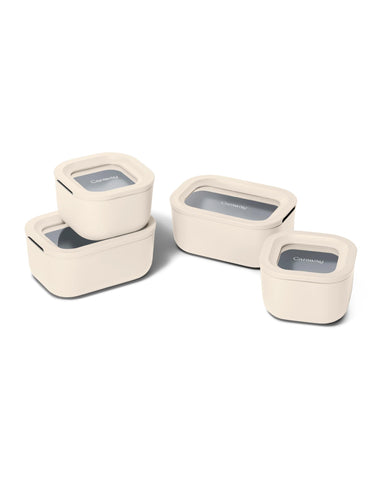 Caraway mini 9pc set glass containers showing compact, portion-controlled storage for quick meals