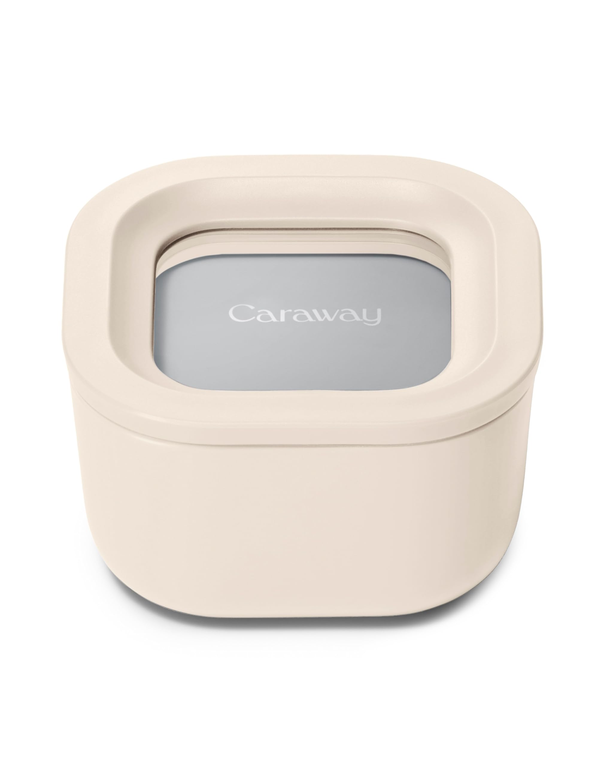 Caraway mini square glass container shows compact size for single meals