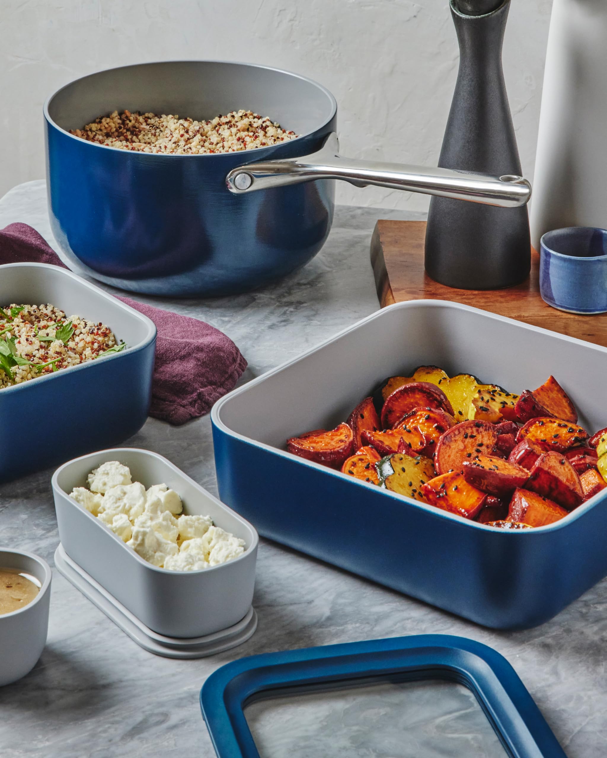 Navy Caraway glass storage ready to simplify meal prep and organization.