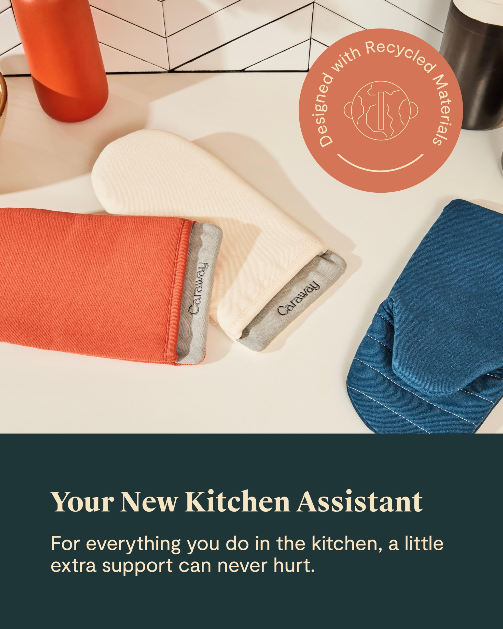 Caraway oven mitts cream set of 2 pairs for kitchen versatility and readiness.