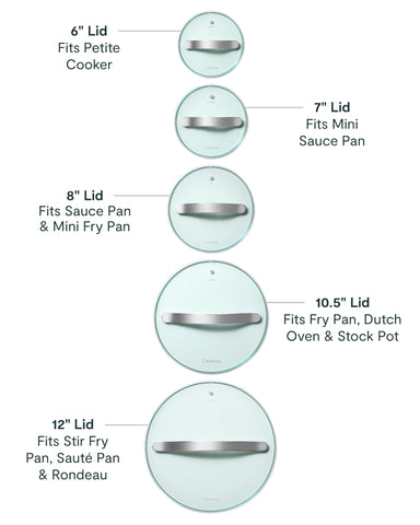 Caraway oven-safe glass lid up to 425°F for versatile cooking.