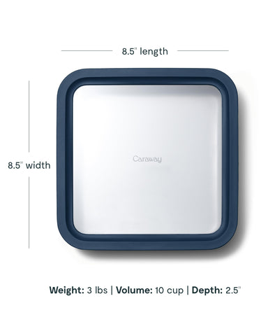 Silicone-sealed lid on Caraway container locks in freshness and reduces odors.