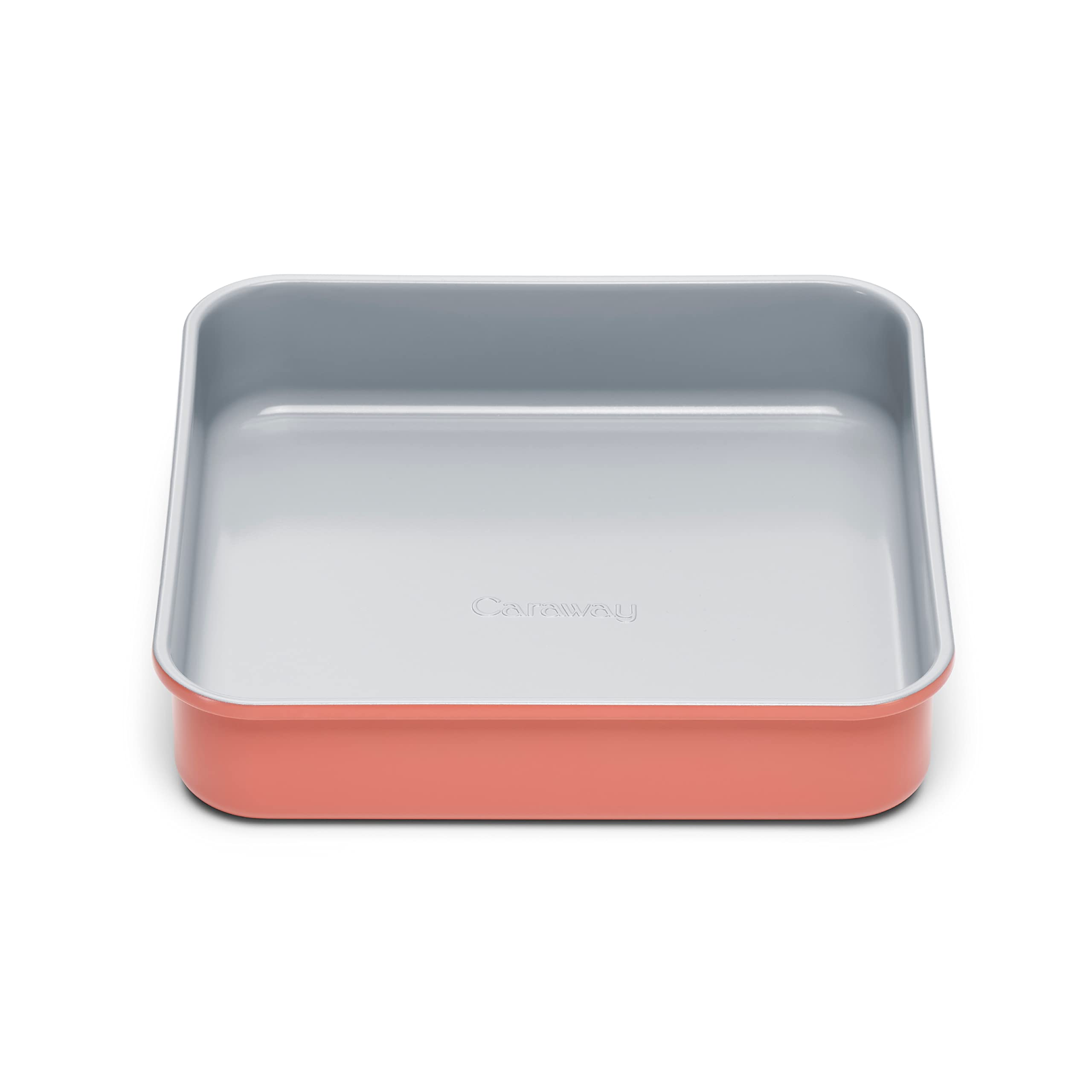 Caraway 9-inch square pan on display with a slick non-stick surface for easy baking.