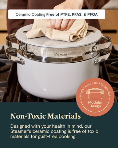 Steam vegetables to colorful, crisp textures with Caraway Steamer.