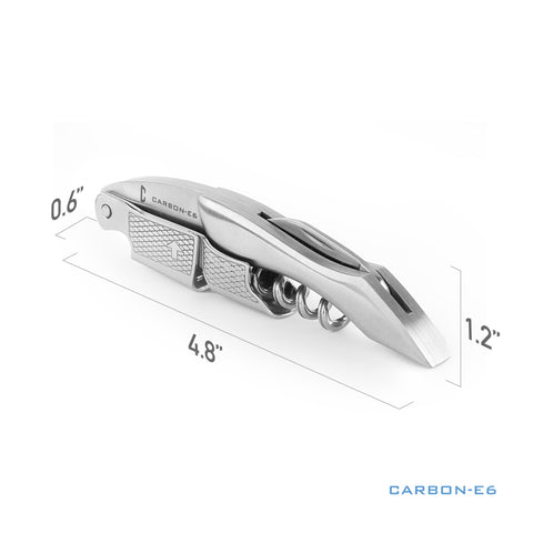 CARBON-E6 wine key featuring 2-step ratchet lever for smooth cork removal