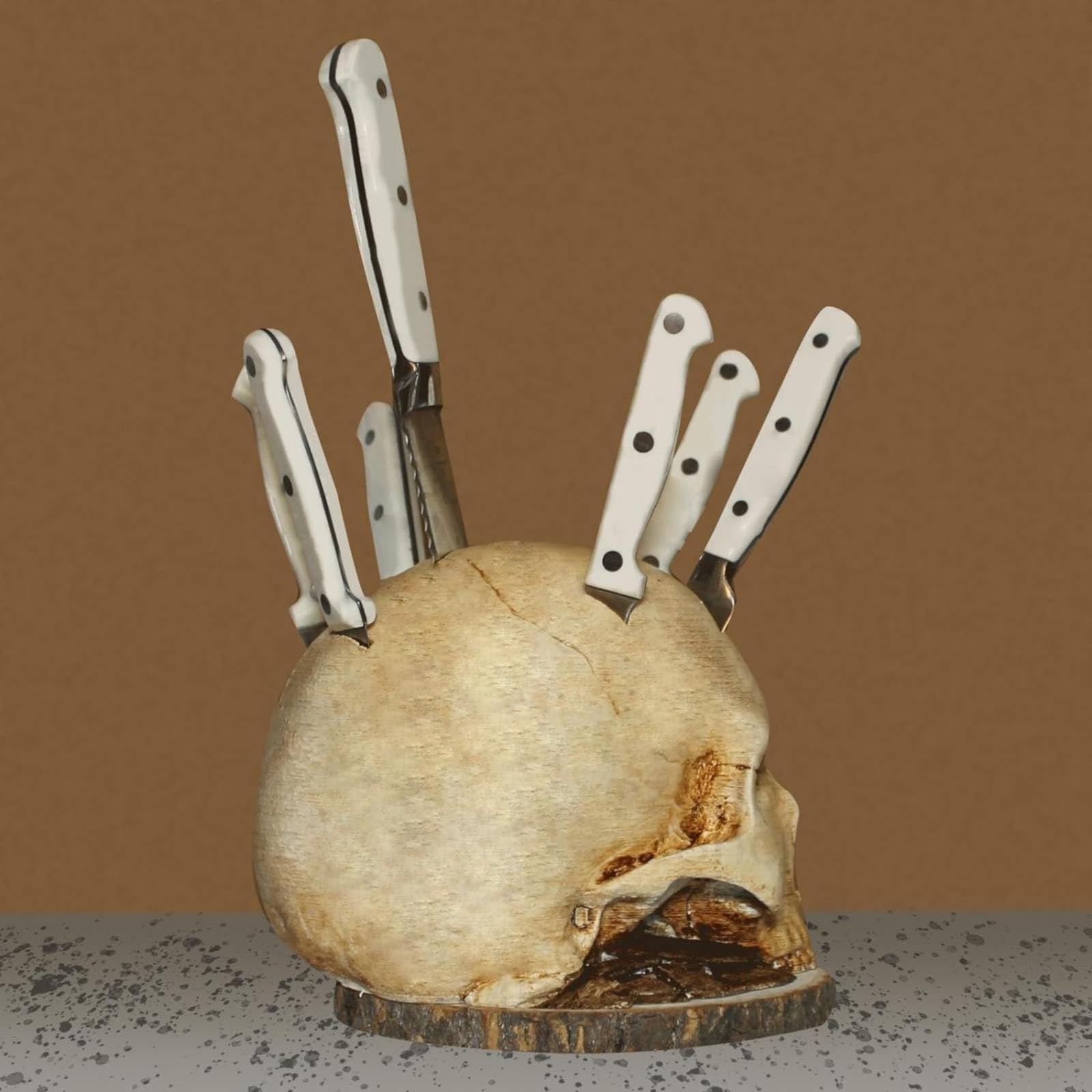 CAREEN handcrafted skull kitchen stand blends artful design with storage.