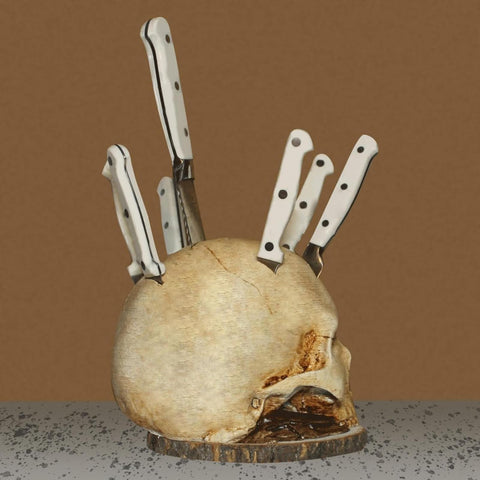 CAREEN handcrafted skull kitchen stand blends artful design with storage.