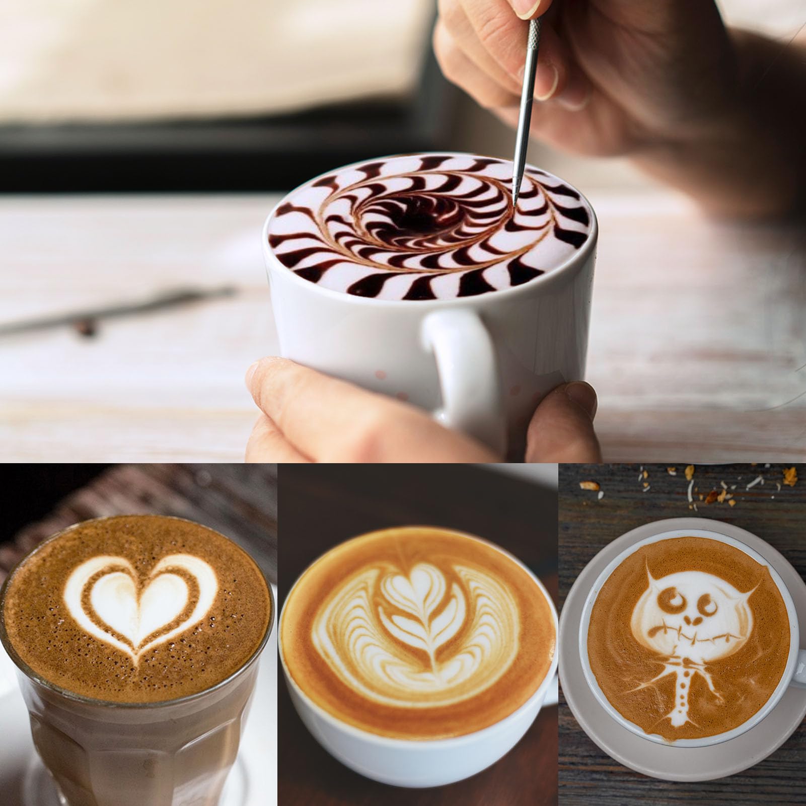 Latte art pen included with Careula milk frothing pitcher
