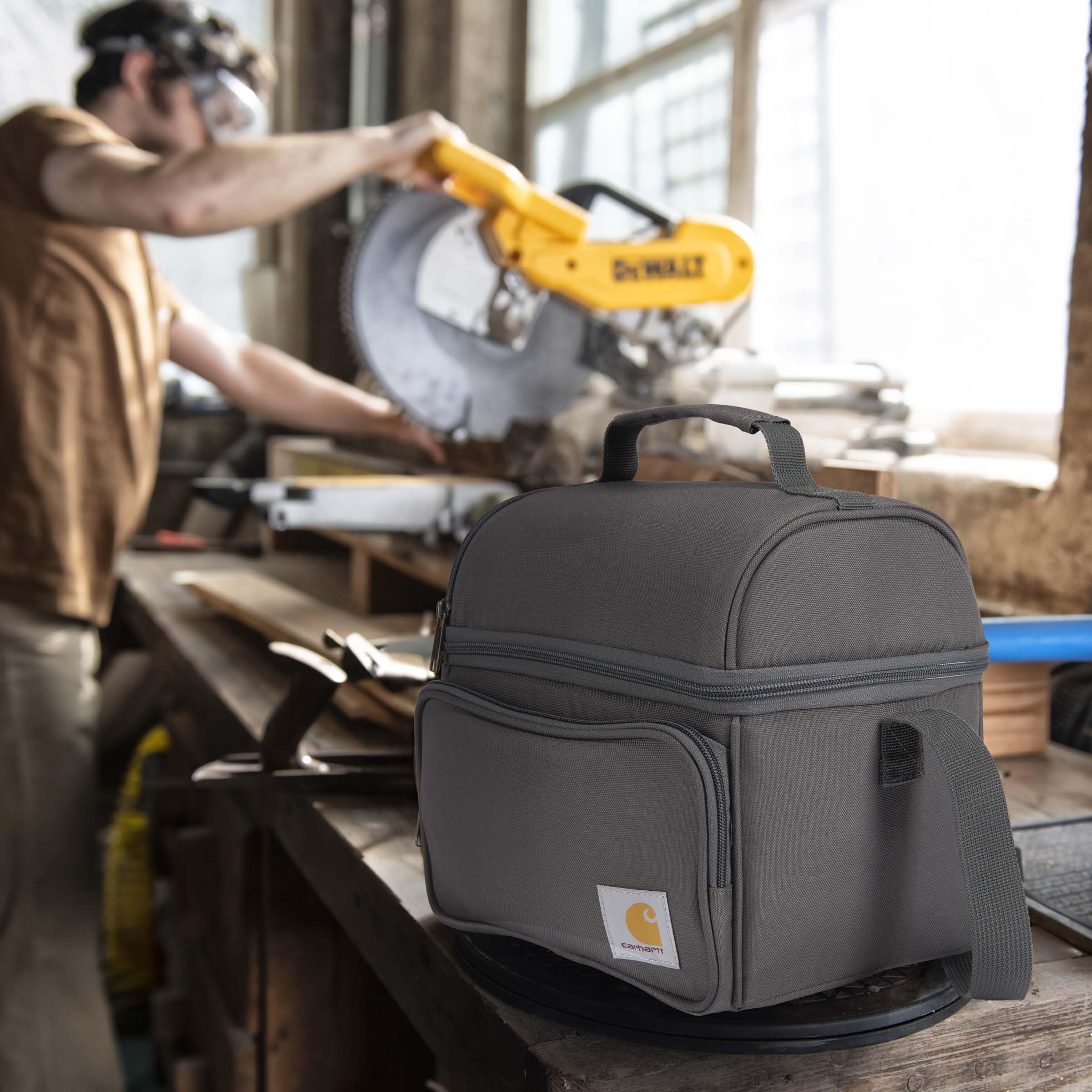 Carhartt spacious lunch box helps organize containers, drinks, and snacks