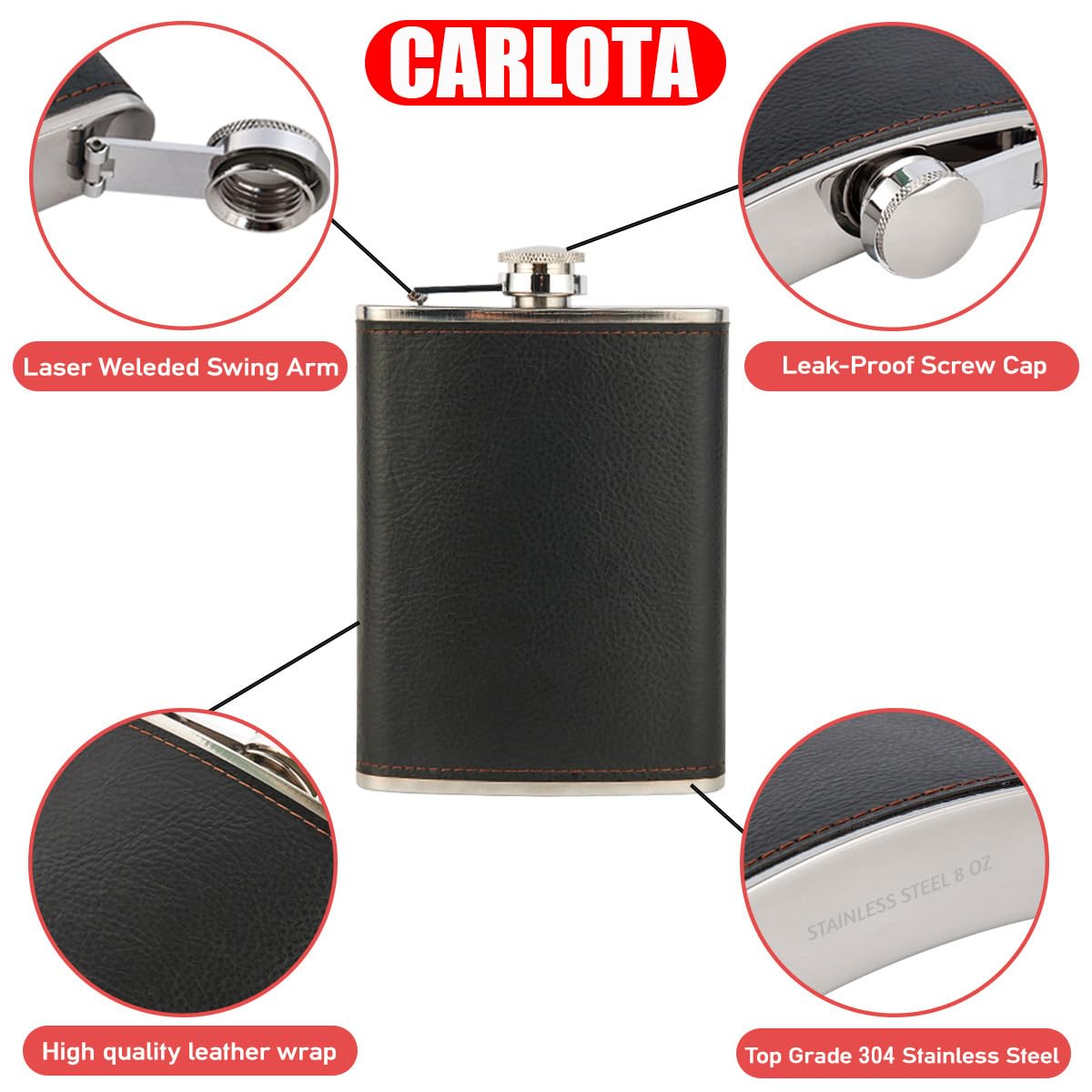 CARLOTA hip flask funnel for easy, mess-free filling on the go.
