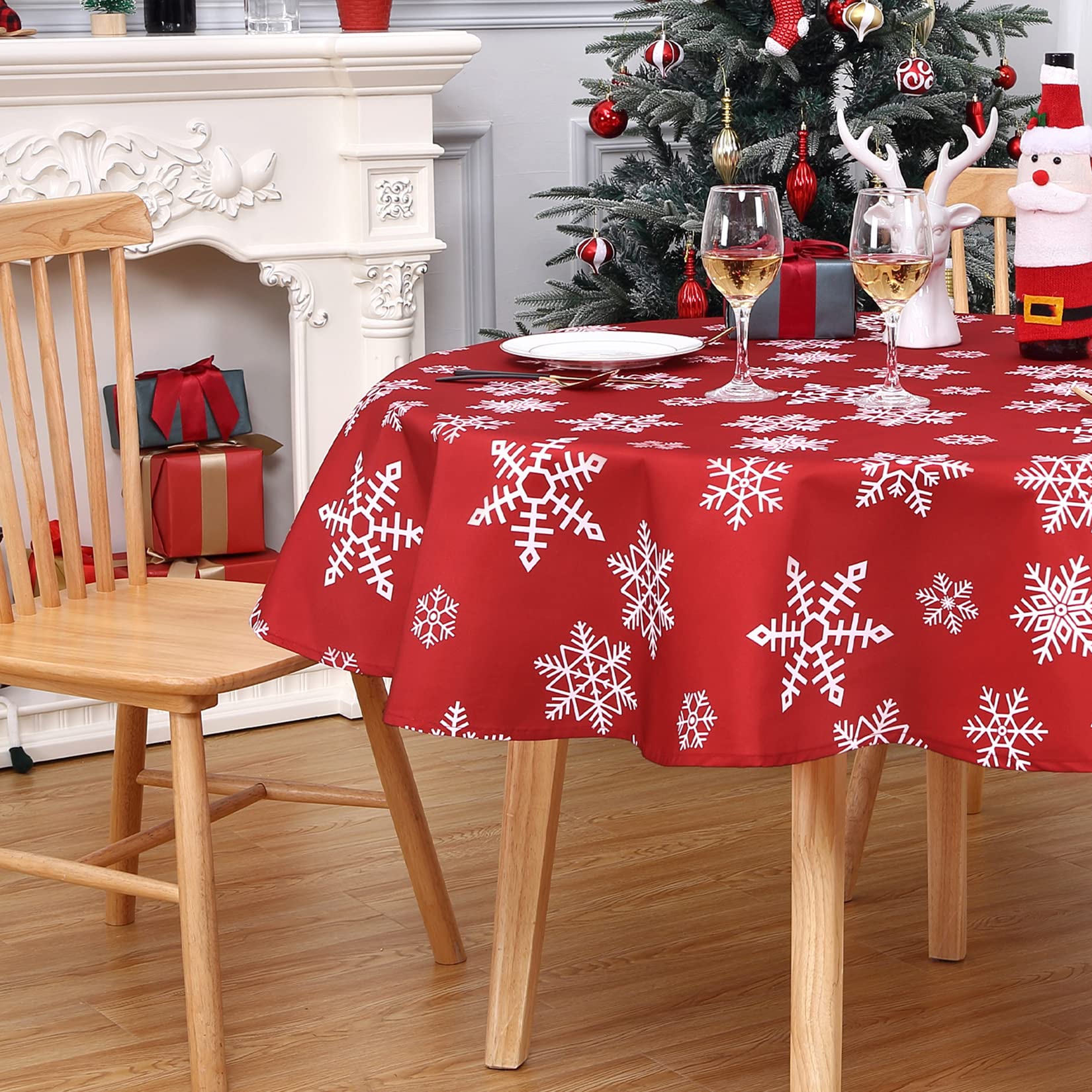 CAROMIO Christmas Tablecloth round 60 inch with red snowflakes enhances festive table decor