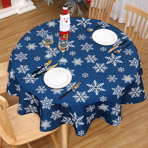 CAROMIO blue snowflakes tabletop setup in a dining room for Christmas ambiance.