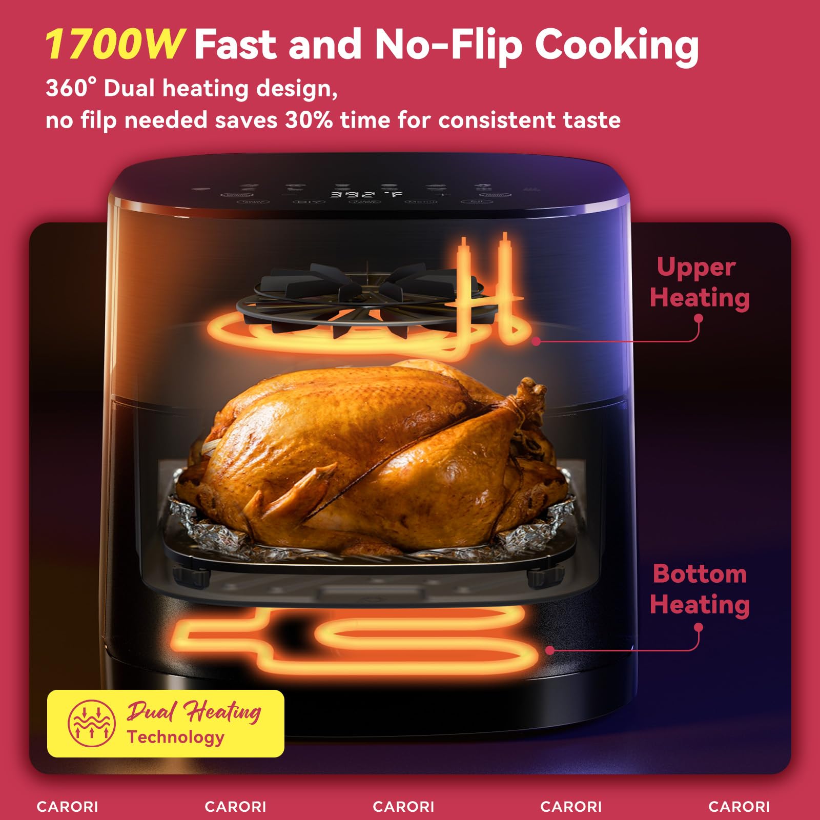 Carori 6qt capacity air fryer ideal for family meals.