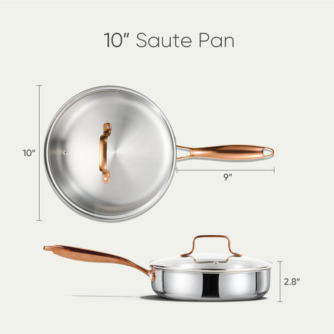 CAROTE 10-inch tri-ply frying pan handle closeup shows ergonomic cool-touch grip.