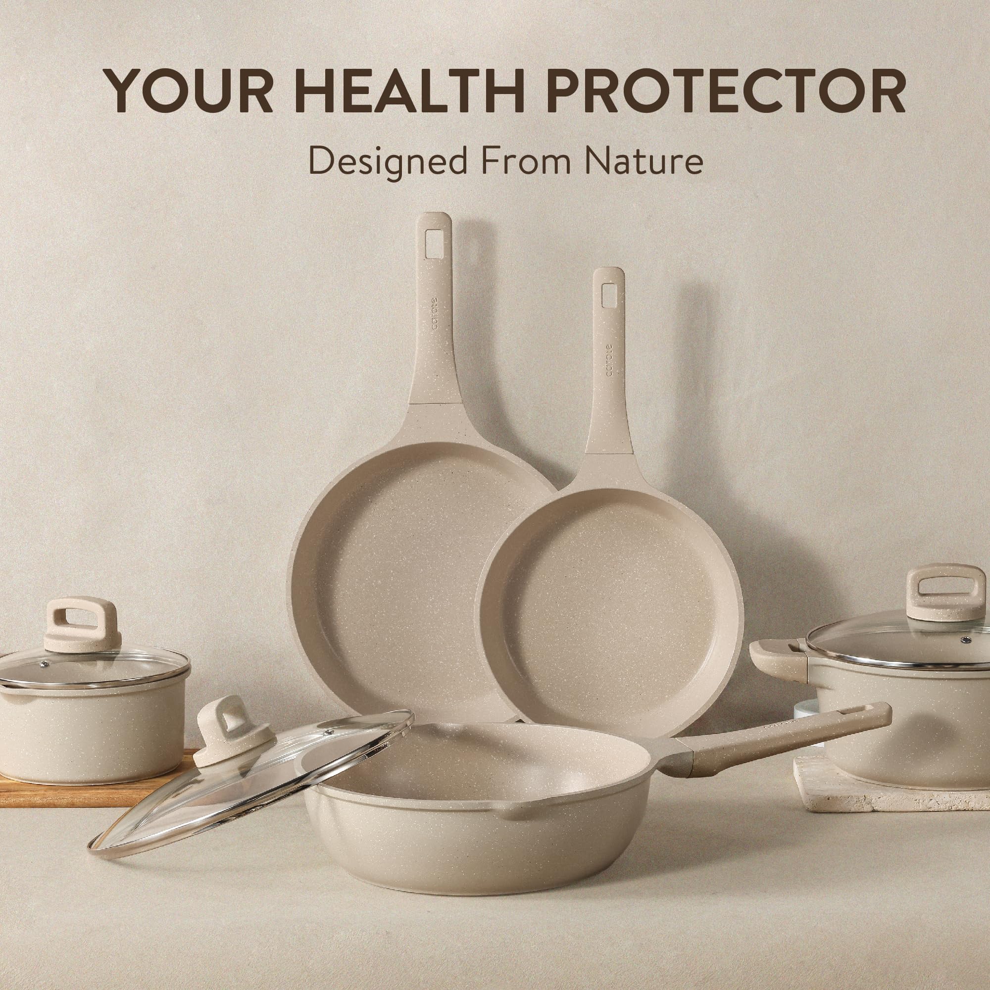 CAROTE 10-piece set overview shows versatile cookware for daily cooking