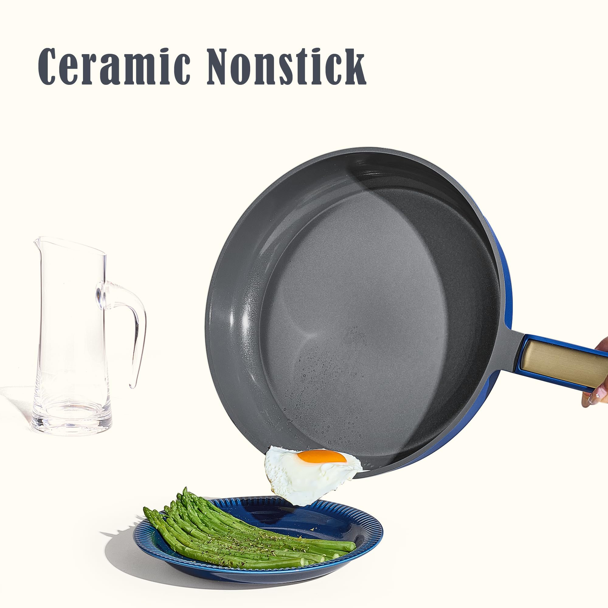CAROTE 11-inch ceramic frying pan in blue ready for searing and sautéing