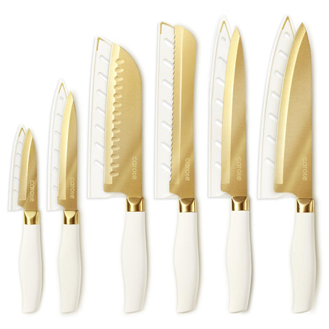 CAROTE 12pcs kitchen knife set in white and gold for versatile prep