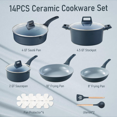 CAROTE 14-pc ceramic set: 10in fry pan for versatile cooking.