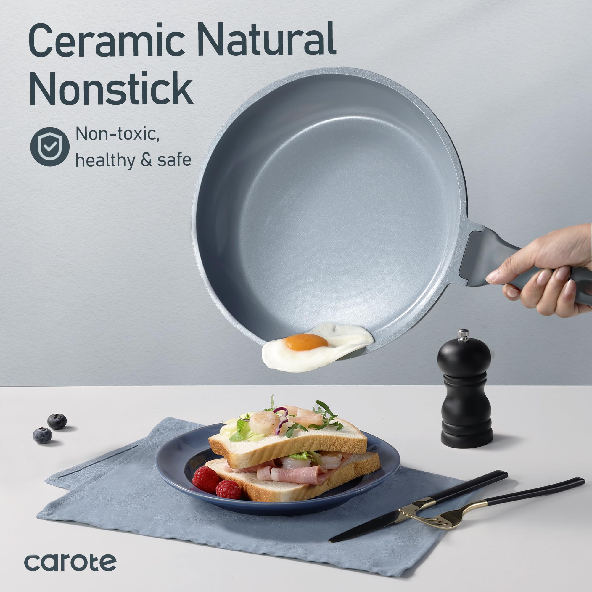 CAROTE 14-pc ceramic set: 2qt saucepan with lid for small sauces.
