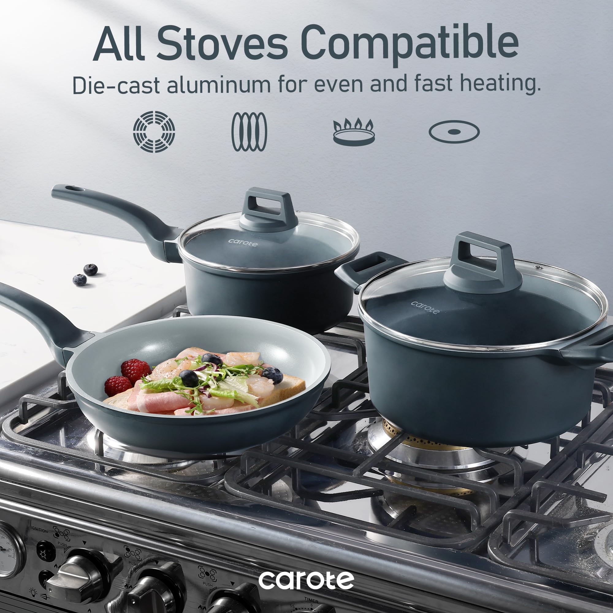 CAROTE 14-pc ceramic set: 4.5qt stockpot with lid for soups.