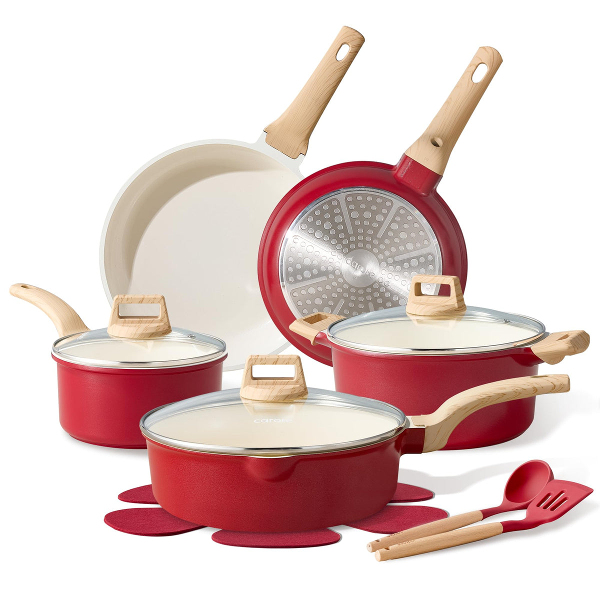CAROTE 14-pcs ceramic cookware set with even heat distribution for smooth cooking.