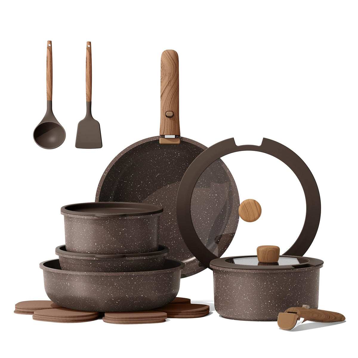 CAROTE 17-piece pots and pans set for versatile weekday cooking