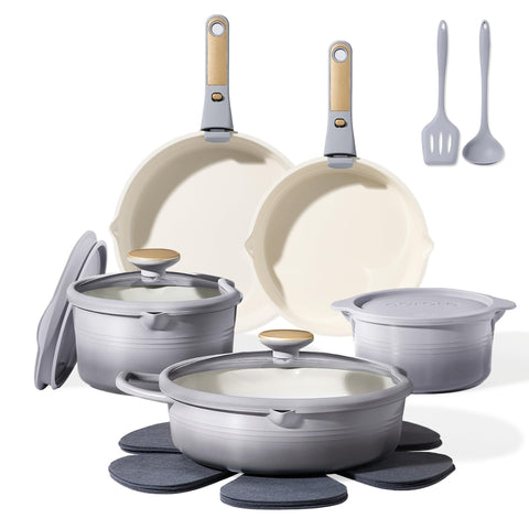 CAROTE 17Pcs titanium cookware set with gleaming surface for easy release during cooking