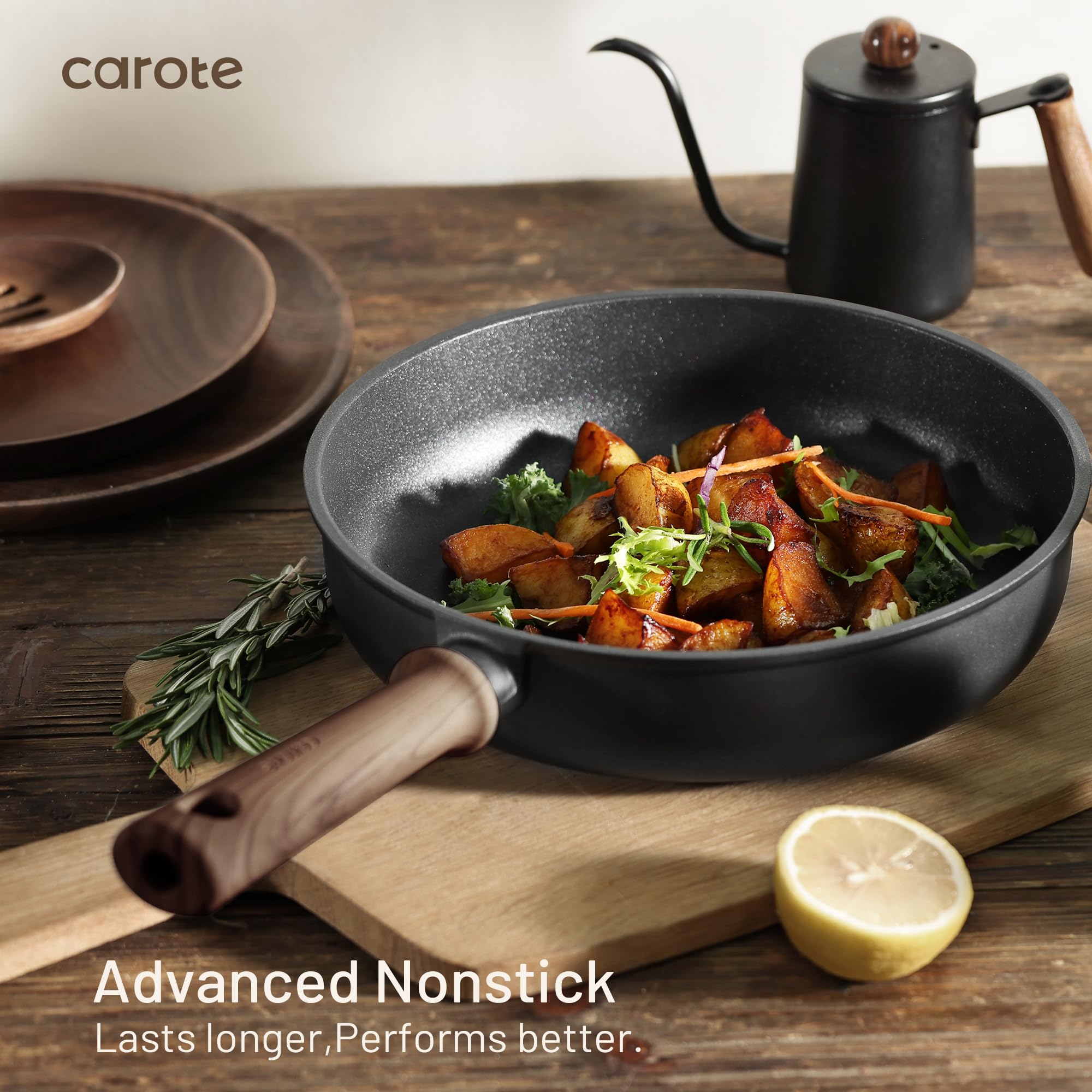 CAROTE 2-qt saucepan with lid designed for efficient simmering and reheating.