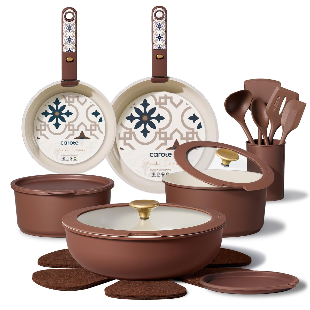 CAROTE 21Pcs ceramic cookware set shown as a complete kitchen collection for versatility
